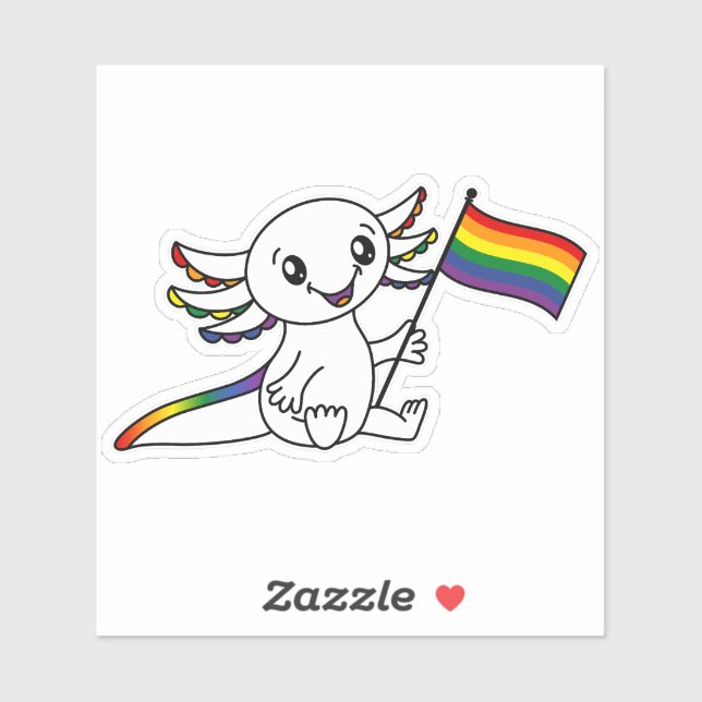 Sticker Axolotl mignon avec drapeau de la fierté arc-en-ci (Feuille)