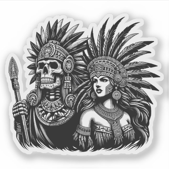Sticker Aztec Skeleton Warrior avec Princess (Devant)