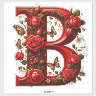 Sticker B majuscule rouge élégant par Roses et Papillon