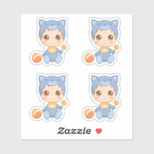 Sticker Baby Boy Girl Cat Jumpsuit Ensemble de 4