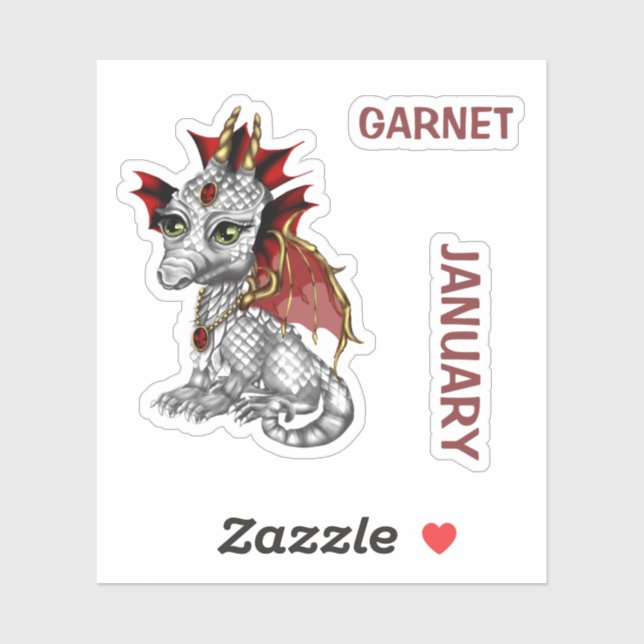 Sticker Baby Dragon en pierre de naissance Garnet janvier (Feuille)