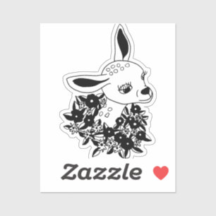 Sticker baby fawn doe deer flowers animal art drawing 