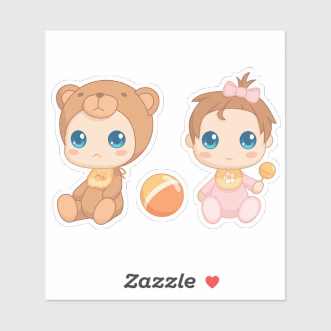 Sticker Baby Girl Twins Bear Jumpsuit (Feuille)