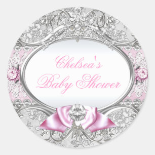 Sticker Baby shower à boue rose et argent