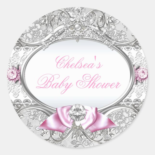 Sticker Baby shower à boue rose et argent (Devant)