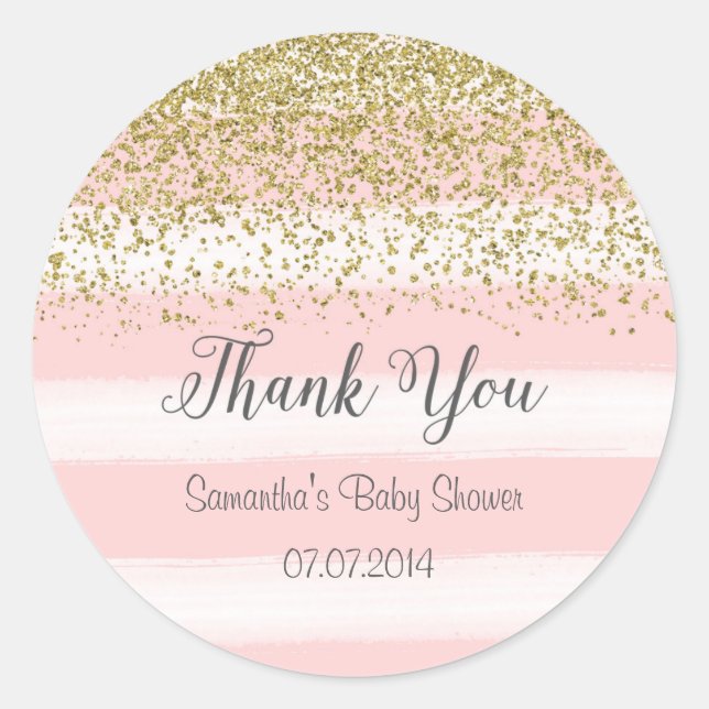 Sticker Baby shower à rayures roses (Devant)