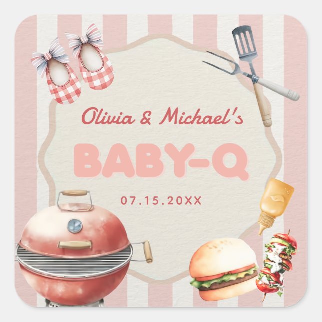 Sticker Baby shower BBQ Jardin rose (Devant)