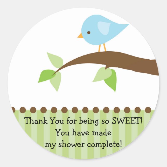 Sticker Baby shower Bébé Bleu Oiseau (Devant)