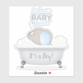 Sticker Baby shower bébé éléphant bulle garçon de bain