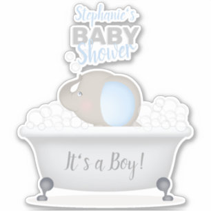 Sticker Baby shower bébé éléphant bulle  garçon de bain