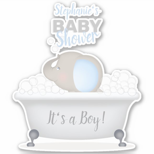 Sticker Baby shower bébé éléphant bulle  garçon de bain (Devant)