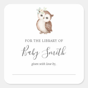 Sticker baby shower Bookplate Woodland Owland