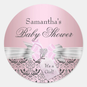 Sticker Baby shower Damask & Tiara Princess