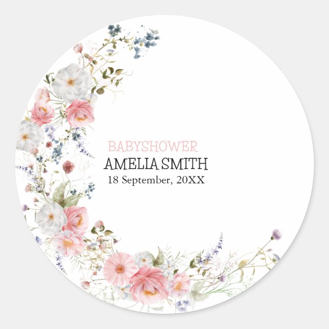 Sticker Baby shower de bouquet floral sauvage (Devant)