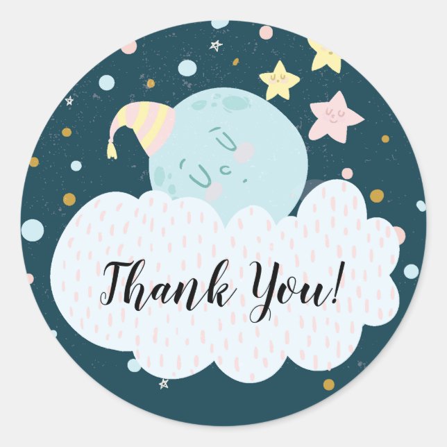 Sticker Baby shower de lune Merci Favoriser (Devant)