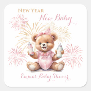Sticker Baby shower de nouvelle année rose fille