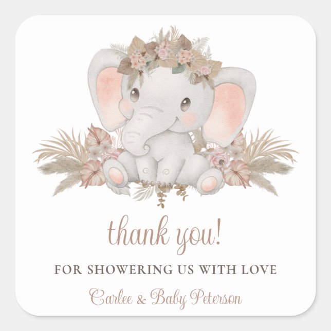 Sticker Baby shower Eléphant Floral Boho (Devant)