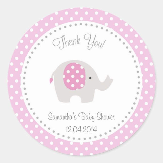 Sticker Baby shower Eléphant Rose (Devant)