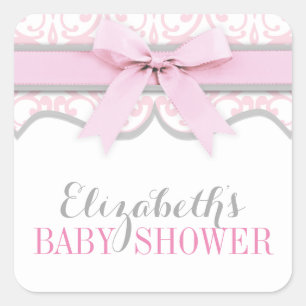 Sticker Baby shower en ruban rose du coeur Damask