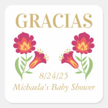 Sticker Baby shower Fiesta mexicain, Floral rouge