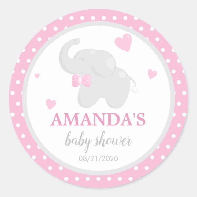 Sticker Baby shower fille Polka Dot Rose Elephant (Devant)