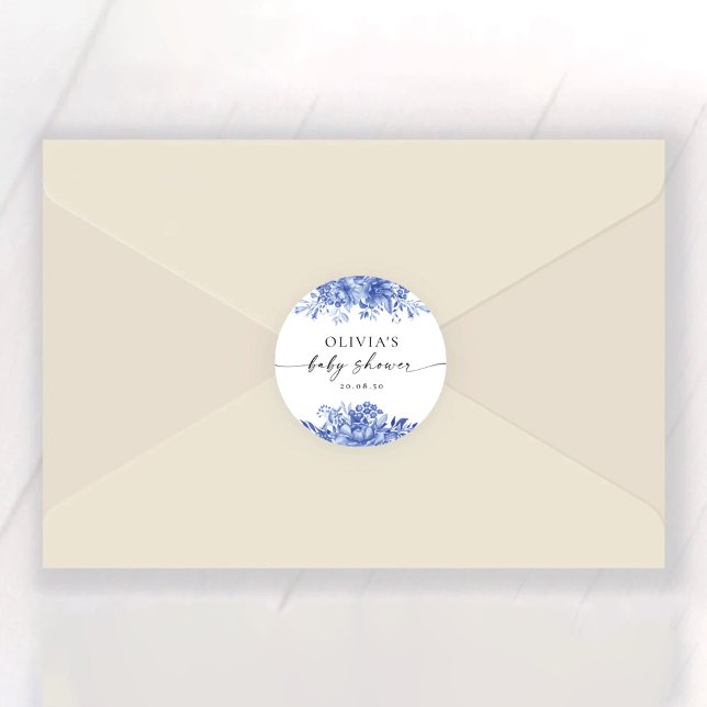 Sticker Baby shower Floral en Porcelaine Bleue (Créateur téléchargé)
