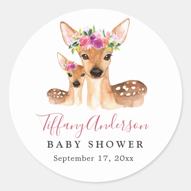 Sticker Baby shower Floral Sweet Deer Et Baby (Devant)