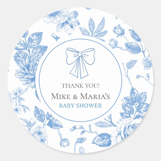Sticker baby shower garçon Floral (Devant)