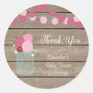 Sticker Baby shower Mason Jar Fleurs