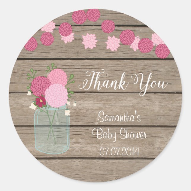 Sticker Baby shower Mason Jar Fleurs (Devant)