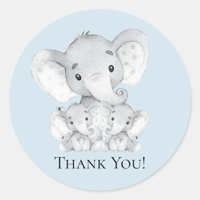 Sticker Baby shower Merci Elephant Twins Favoriser (Devant)