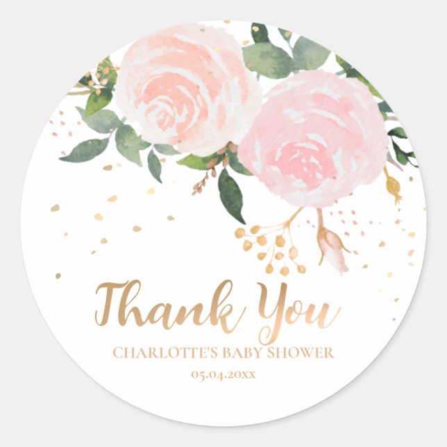 Sticker Baby shower or rose aquarelle (Devant)