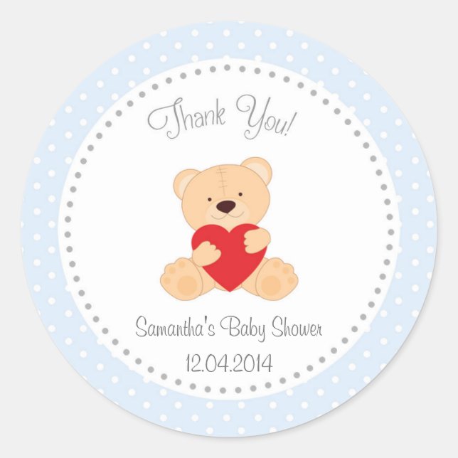 Sticker Baby shower Ours Teddy Bleu (Devant)