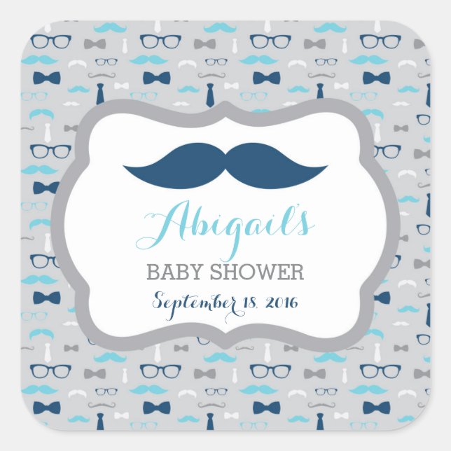 Sticker Baby shower petit homme, Bleu bébé, Marine (Devant)