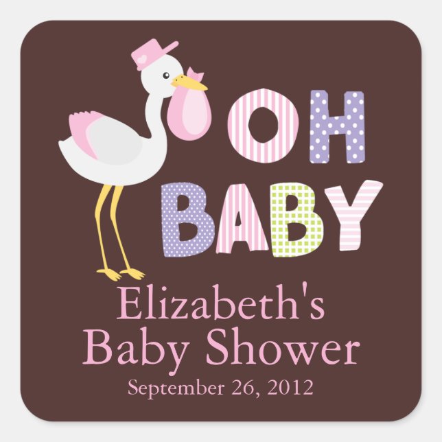 Sticker Baby shower pour fille de cigogne moderne (Devant)