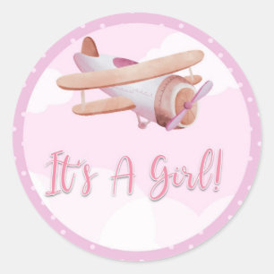 Sticker Baby shower rose d'avion C'est une fille