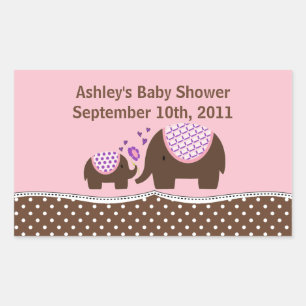 Sticker Baby shower rose et Brown éléphant