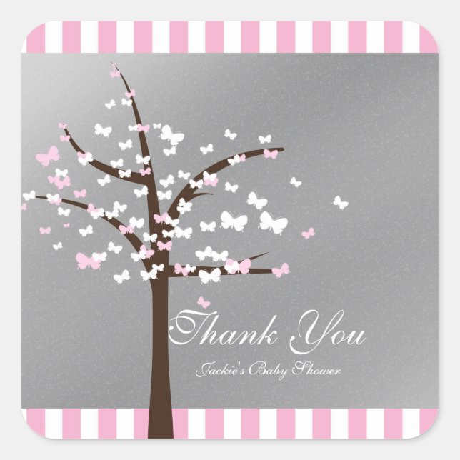Sticker Baby shower rose et gris pour papillon (Devant)