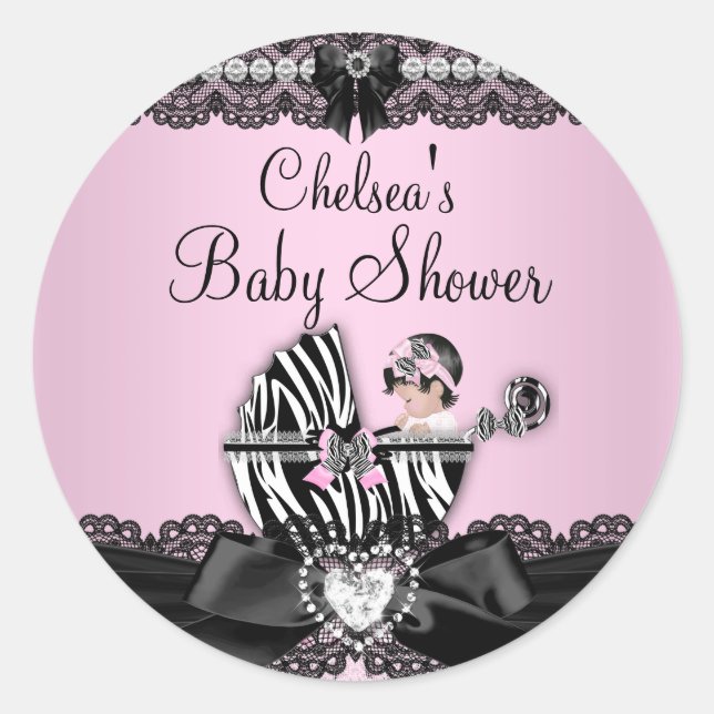 Sticker Baby shower rose Zèbre et dentelle (Devant)