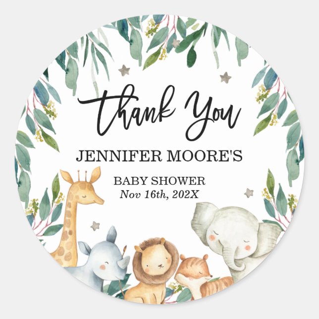 Sticker Baby shower Safari Animaux Et Foliage (Devant)