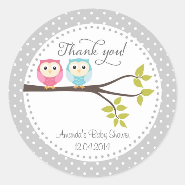 Sticker Baby shower Twin Baby Ows (Devant)