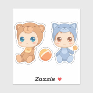 Sticker Baby Twins Bear Chat Jumpsuit