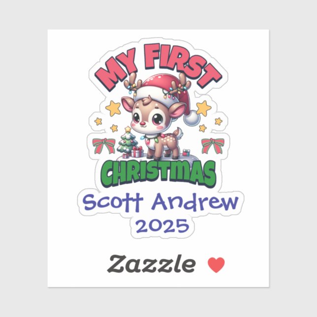 Sticker Baby's First Christmas Santa Deer Personalized (Feuille)