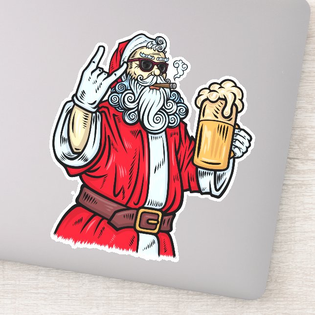 Sticker Bad Père Noël, Rock, Bière et Cigar (Détail)