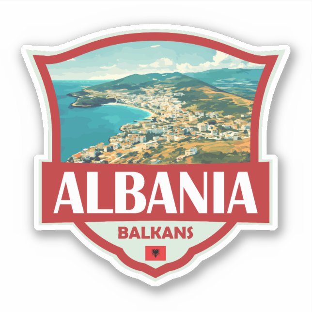 Sticker Badge rétro Illustration Albanie (Devant)