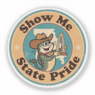 Sticker Badge Rétro Missouri_ Poisson-chat tenant la passe