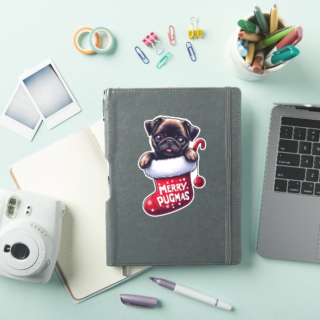 Sticker Baguette de Carlin de Noël "Joyeux Pugmas" (Couverture iPad)