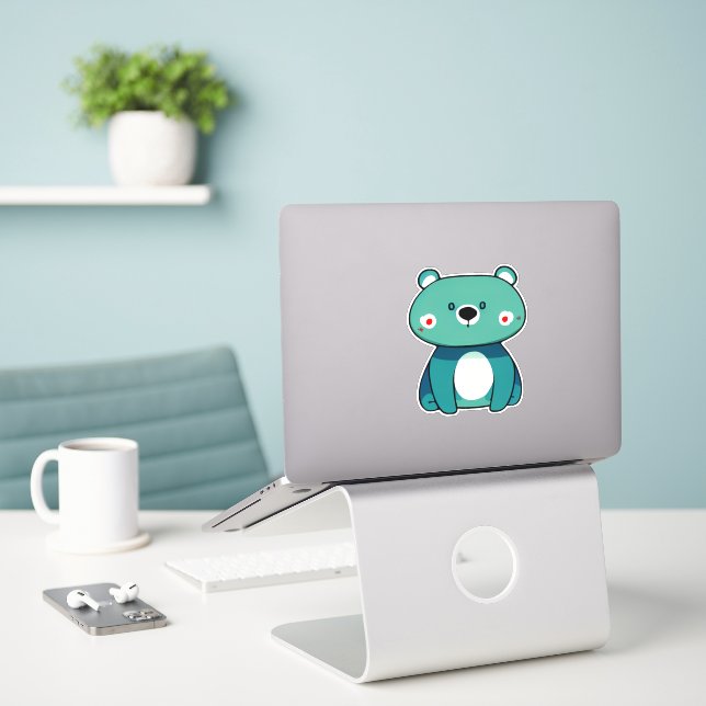 Sticker Baguette de dessin animé d'ours blanc mignon (Ordinateur portable sur le bureau)