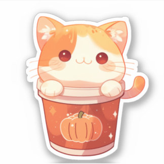 Sticker Baguette en latte de chat mignonne et Citrouille c