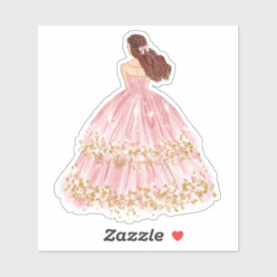 Sticker Baguette en vinyle coupé rose/or princesse